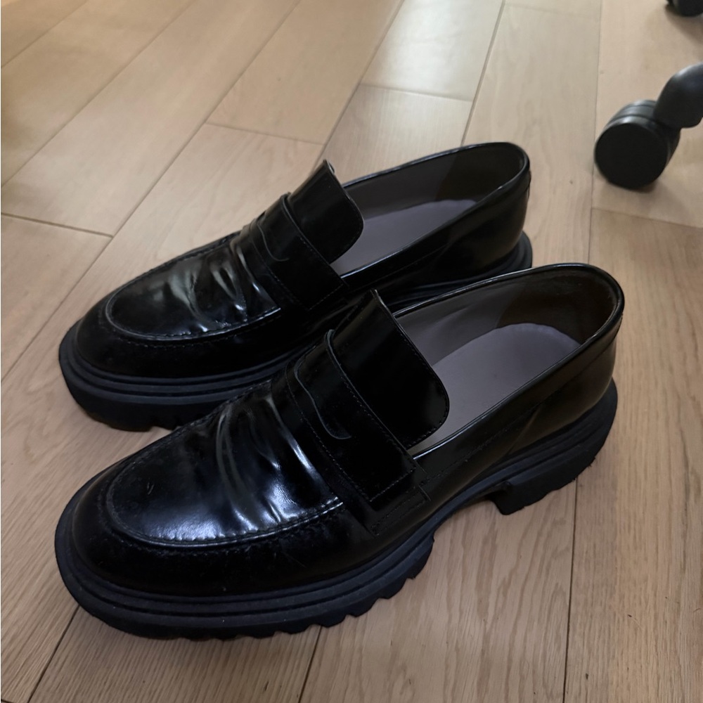 All Saints Glossy Black Loafers